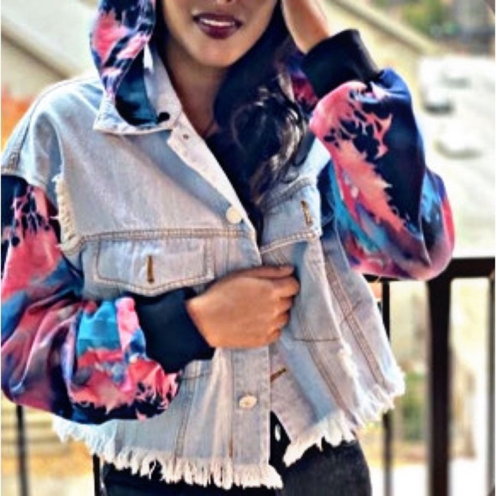 Tie-Dye Denim Jacket with distressed detail